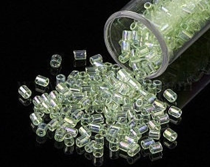 Toho Seed Beads, Lustered Light Green (173), Bugle Beads, 10 grams, About 600 Seed Beads,  2x1.7-1.8mm with 1mm Hole, Lustered Finish