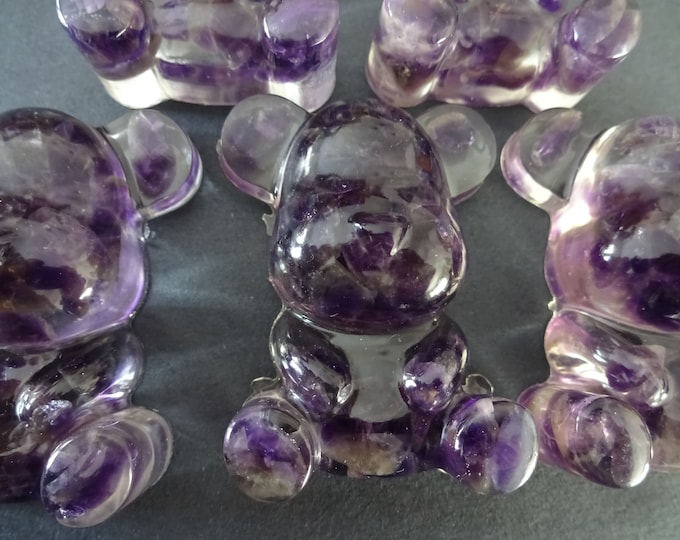 53-54mm Resin & Natural Amethyst Bear Cabochon, Display Teddy Bear With Real Amethyst Chips Inside!, Lightweight Cab, Purple Gemstones