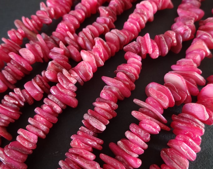 15 Inch 6-15mm Natural Freshwater Shell Bead Strand, Dyed, About 190 Beads, Bright Pink, Shell Nuggets & Chips, Drilled Seashell Bead