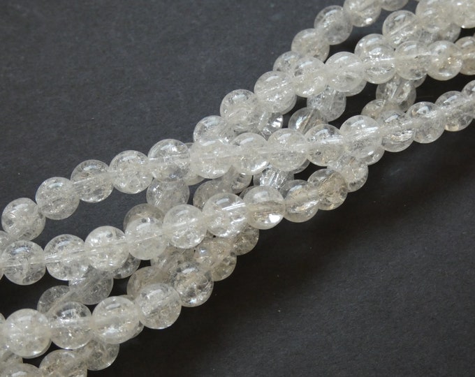 15 Inch Strand Crackle Glass Ball Bead, Clear, 8mm Beads, About 52 Beads, Mixed Colors, Transparent, Clear Jewelry Beads, Round Clear Balls