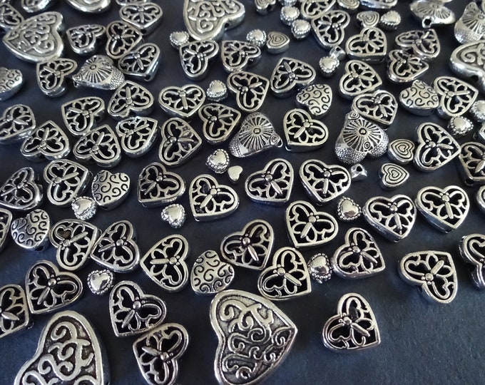 3-30mm Metal Heart Beads, Mixed Silver Hearts, Heart Mix, Metal Hearts, Antiqued Bead, Detailed Etched, Metal Spacer Beads, Heart Jewelry