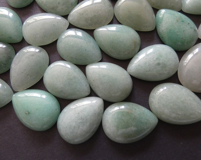 25mm Natural Teardrop Green Aventurine Gemstone Cabochon, Polished Gem Drop, Natural Gemstone, Pretty Light Translucent Green, 25x18x6mm