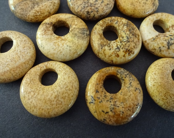 Set of 18mm Natural Picture Jasper Pendant, Mixed Donuts, Multicolor, Polished Gem, Natural Gemstone Component, Round Stone, Wire Wrap