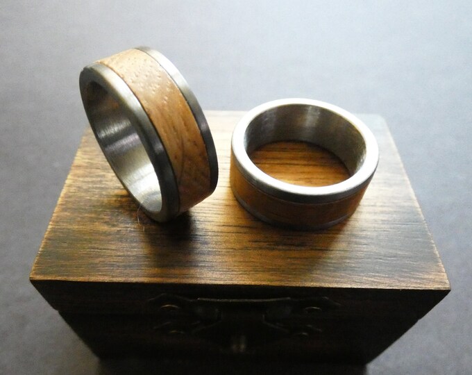 Silver Tungsten with Wood Inlay, Whiskey Barrel Wood Inlay, Brushed Tungsten Carbride Ring, 8mm Tungsten Metal Ring, Mens Ring, Free Box