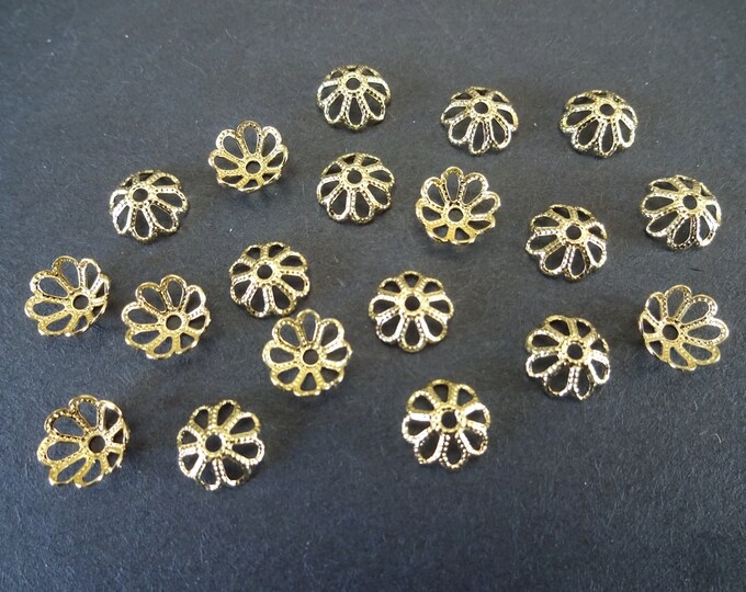 20 PACK of 8mm Flower Bead Caps, Gold Color Brass Bead Cap, Metal Bead Cap, Golden Bead Cap, Brass Metal Beads, Flower Bead Cap, Floral Cap