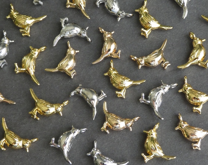 14x12mm Brass Bird Charms, Mixed Color Bird Pendants, Silver and Gold Color, Lightweight, 1mm Hole, Tiny Bird, Animal Theme, Spring Charm