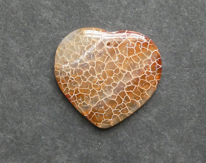 39x40mm Natural Fire Agate Pendant, Large Heart Pendant, Orange, Dyed, Gemstone Pendant, One of a Kind, As Seen in Image, Only One Available