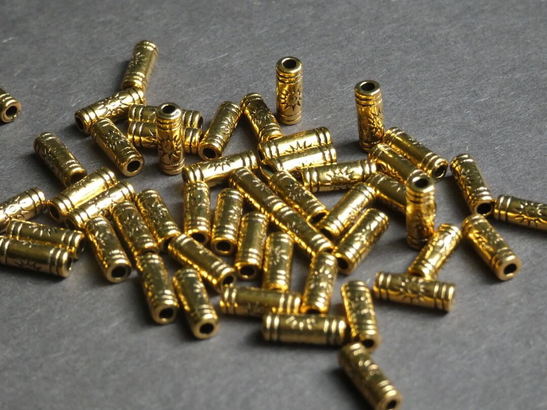 50 PACK 9.5mm Metal Tube Beads, Designer Metal Tube, Column Bead, Metal