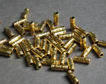 50 PACK 9.5mm Metal Tube Beads, Designer Metal Tube, Column Bead, Metal Tubes, Antiqued Sun Tube, Sun Design Tube Bead, Tibetan Style, Gold