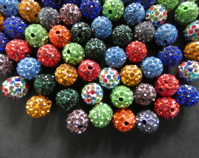 10mm Polymer Clay Rhinestone Ball Beads, Mixed Color Rhinestone Beads, PP15 Rhinestones, Pave Beads, Round Rhinestone 10mm Ball Beads