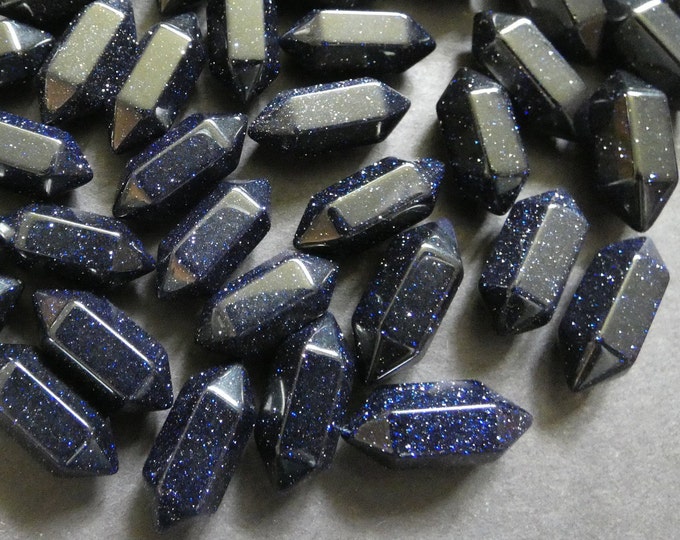 20x8mm Blue Goldstone Bullet, Undrilled, Faceted Bullet Shape, Stone Jewelry, No Hole, Polished, Wire Wrapping Crystal, Blue With Sparkles