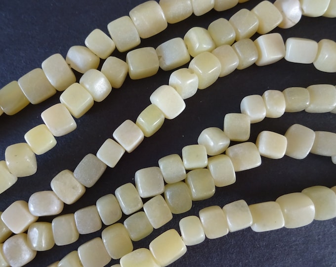 15 Inch Natural Serpentine 8-10mm Cube Chip Bead Strand, Cube Cut, About 60 Drilled Beads, Light Yellow Crystals, LIMITED SUPPLY, Hot Deal!