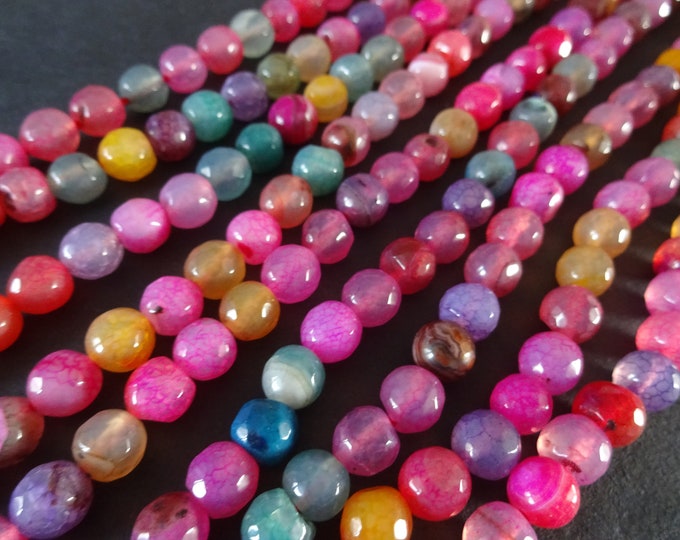 15 Inch Strand Natural Dragon Vein Faceted Agate Bead Strand, Dyed, Mixed Color, About 48 Beads, Gemstone Beads, Mixed Agate Bead, Polished