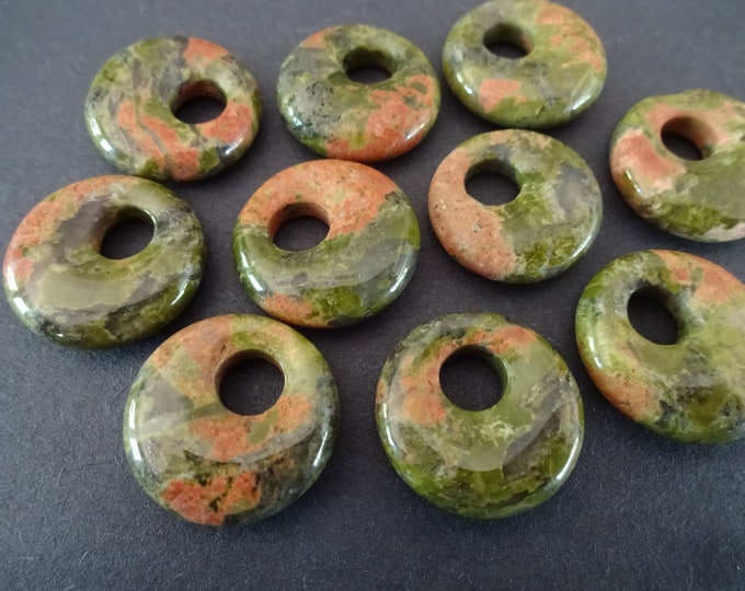 18mm Natural Unakite Pendant Donut, Pink and Green, Polished Gem, Natural Gemstone Component, Round Unakite Stone, Wire Wrapping Donut