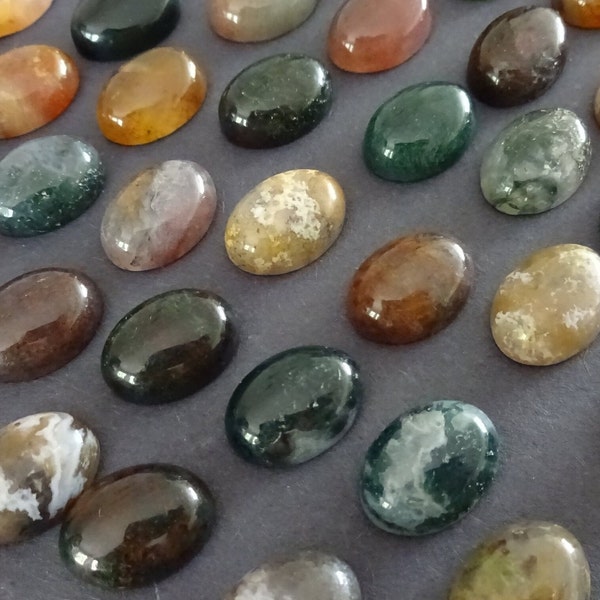 14x10mm Natural Moss Agate Gemstone Cabochon, Oval Cabochon, Polished Agate, Green Cabochon, Natural Stone, Agate, Deep Forest Green Stone