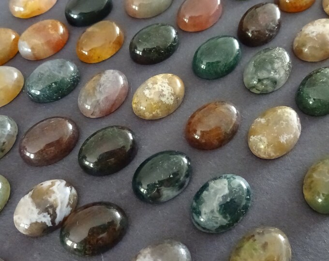 14x10mm Natural Moss Agate Gemstone Cabochon, Oval Cabochon, Polished Agate, Green Cabochon, Natural Stone, Agate, Deep Forest Green Stone