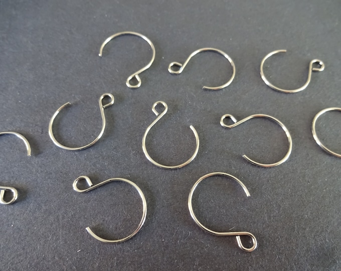 10 PIECE PACK 18.5mm 304 Stainless Steel Earring Hooks, Fishhook Earrings, .8mm Pin, Silver Color, Earring Making, Horizontal Earring Hooks