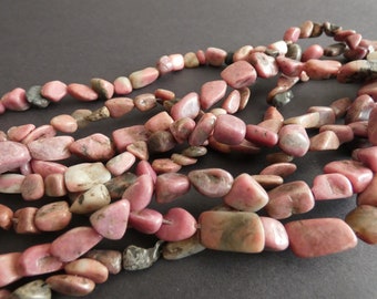 15-16 Inch Strand Natural Rhodonite 8-15mm Bead Strand, About 36 Beads, Nugget Bead, Pink Mineral Stone, Gemstone Nuggets, Pink Crystals