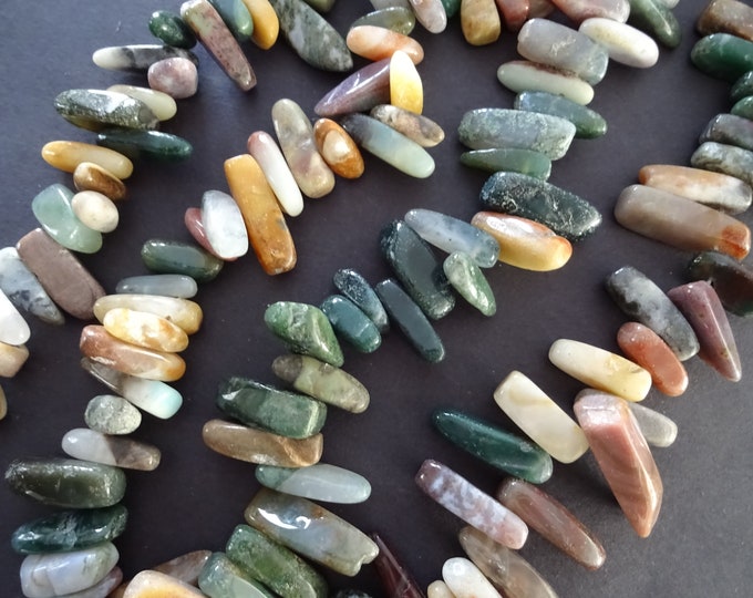 15 Inch 10-30mm Natural Indian Agate Bead Strand, About 65-85 Beads, Agate Nuggets, Green and Brown Stones, Polished, Beautiful Agate Gems