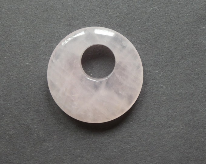 40x8mm Natural Rose Quartz Pendant, Gemstone Pendant, Pink, Large Flat Round Pendant, One of a Kind, Only One Available, Unique Rose Quartz