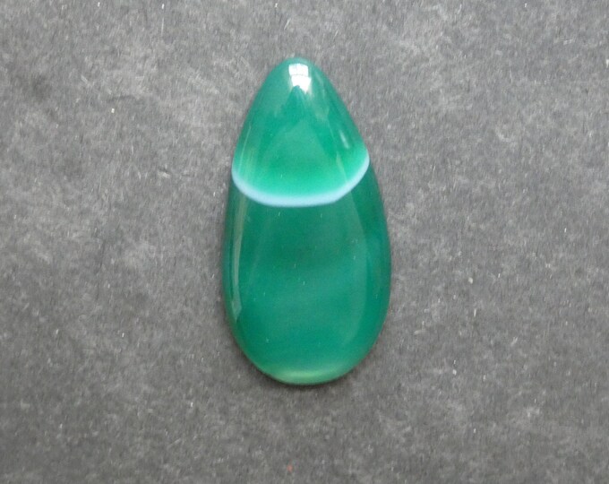 49x24mm Natural Striped Agate Cabochon, Large Teardrop, Green, Dyed, Gemstone Cabochon, Only One Available, Banded Agate Cabochon, Unique