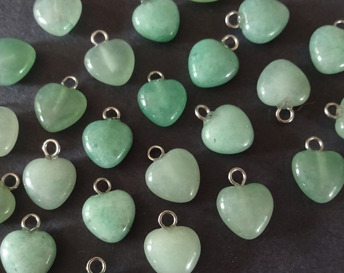 14x10.5mm Natural Green Aventurine Heart Charm With Brass Loop, Polished Gem, Gemstone Pendant, Green & Silver Color Loop, Gemstone Charm