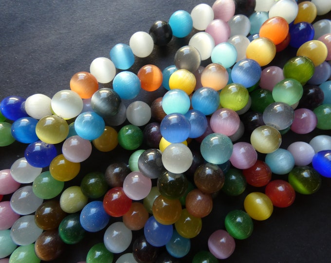 15.5 Inch 10mm Cat Eye Bead Strand, Ball Beads, About 40 Beads, Mixed Lot Of Colors, Mixed Cat Eye, Round Beads, Drilled Cateye, Cat's Eye