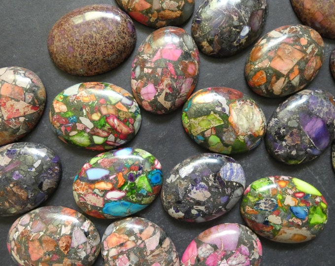 40x30mm Regalite Cabochon, Mixed Color, Bright Gemstone Cabochon, Oval, Polished Gem, Large Focal, Colorful Stone, Synthetic Jasper Cab