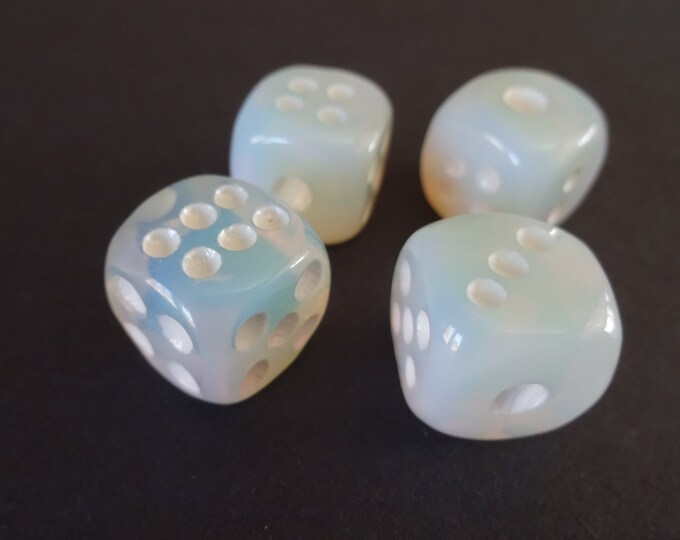 15mm Opalite Dice, 6 Sided Cube Die, White Opalite Dice, Gemstone Crystal Dice, Classic Milky Clear & White Dice, Gaming Dice