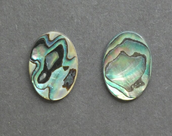 2 Pack 25x18mm Natural Abalone / Paua Shell Cabochons, Iridescent, Oval Shell Cab Set, Beachy Freshwater Shell Cabochon Set, One of a Kind