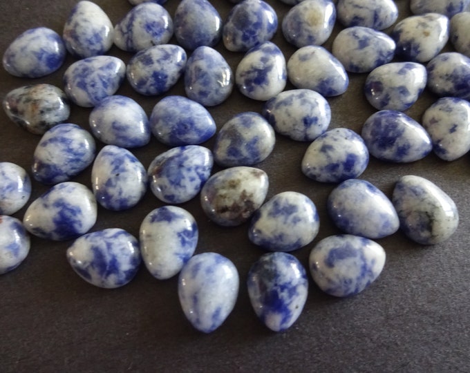 10x8mm Natural Blue Spot Stone Cabochon, Teardrop Cabochon, Polished Stone, Blue Stone Cabochon, Natural Gemstone, Spotted Stone Focal, Gems