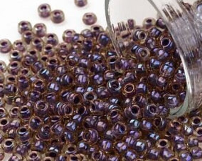 8/0 Toho Seed Beads, Mauve Lined Light Topaz (927), 10 grams, About 222 Round Seed Beads, 3mm with 1mm Hole, Mauve Lined Finish