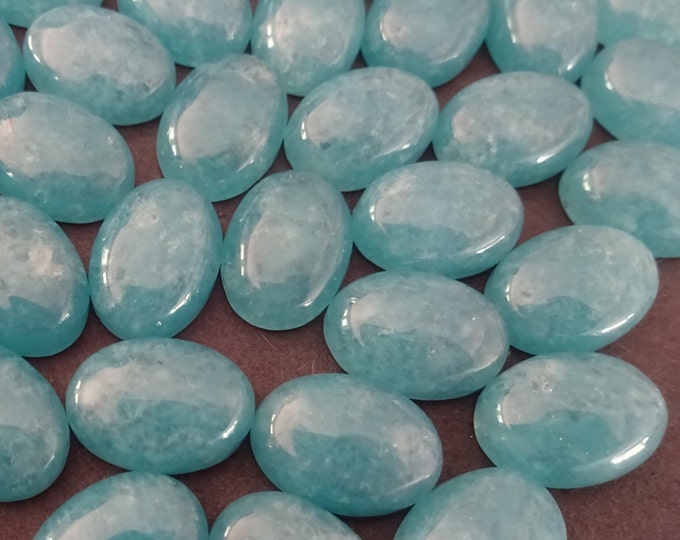 14x10mm Natural Quartz Cabochon, Dyed, Aquamarine Color, Oval Gemstone Cab, Polished Gem, Natural Quartz Crystal Stone, 14mm Quartz