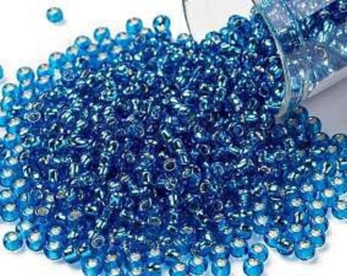 8/0 Toho Seed Beads, Silver Lined Dark Aqua (2206), 10 grams, About 222 Round Seed Beads, 3mm with 1mm Hole, Silver Lined Finish