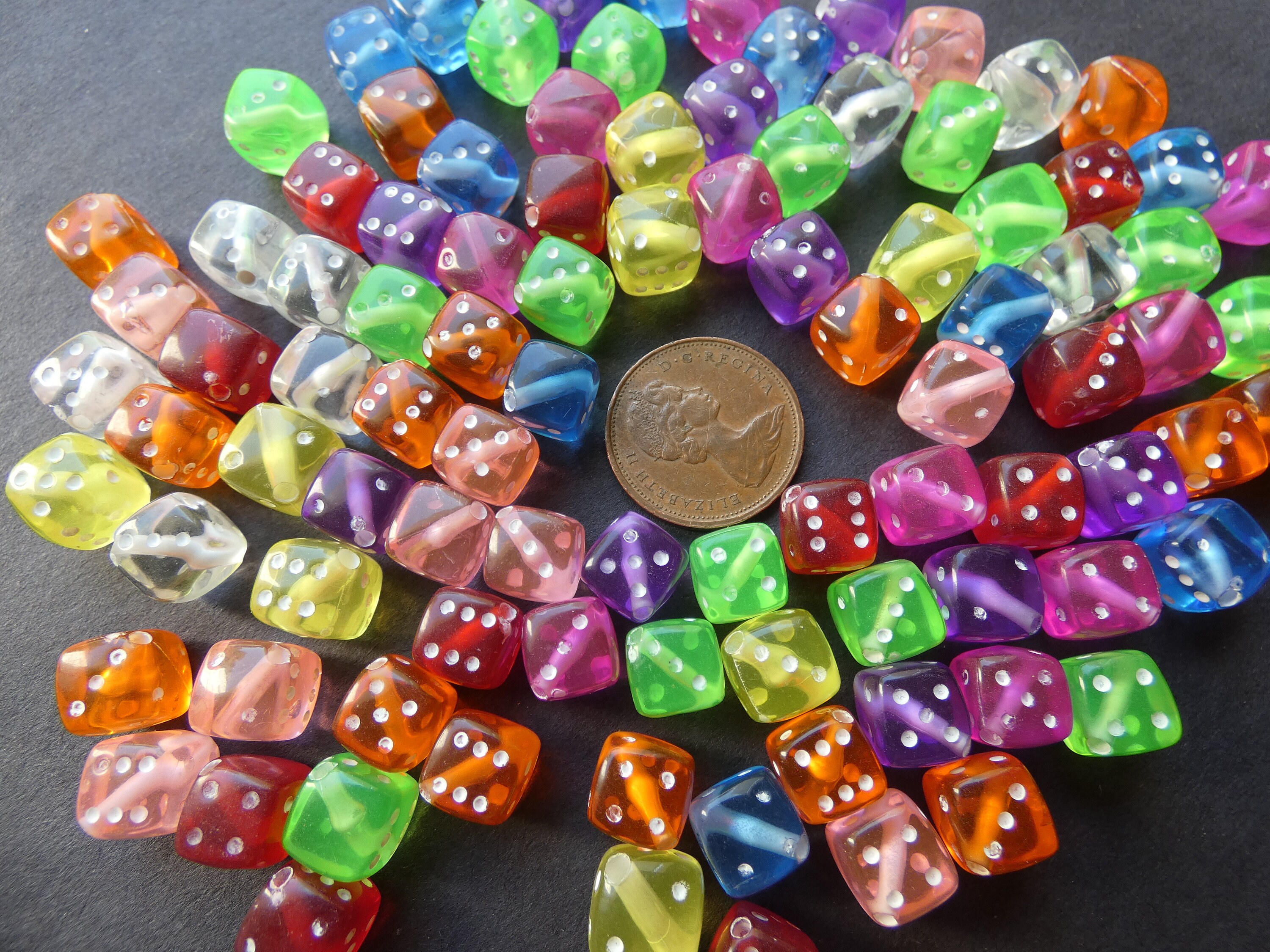 50 PACK 8mm Dice Cube Acrylic Beads, 8x8mm, Mixed Color, Rainbow Bead