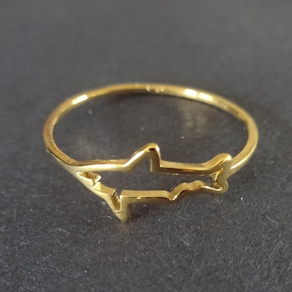 Stainless Steel Gold Shark Ring, Shark Outline Design, Sizes 7-11, Simple Gold Animal Ring, Fish Ring, Shark Attack Ocean Theme