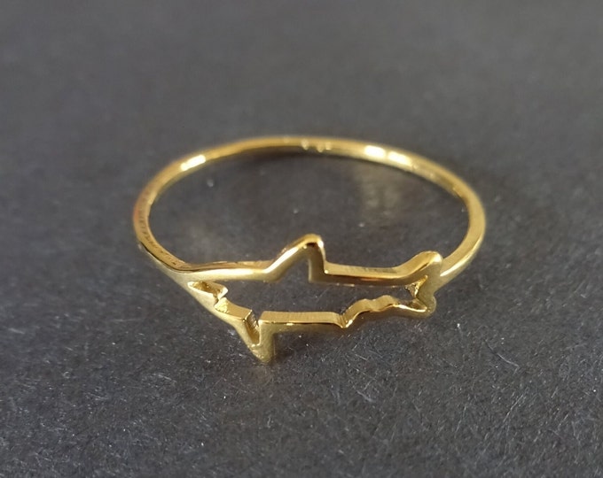 Stainless Steel Gold Shark Ring, Shark Outline Design, Sizes 7-11, Simple Gold Animal Ring, Fish Ring, Shark Attack Ocean Theme
