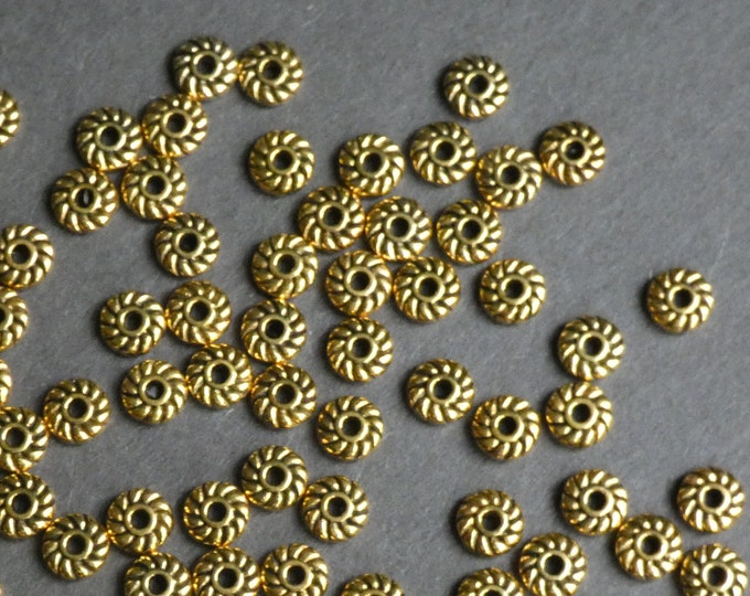 200 PACK 6mm Round Spiral Metal Bead, Shiny Gold Color, Spiral Floral, Floral Design, Flat Round Spacer, Tiny Spiral Design Gold Spacer Bead