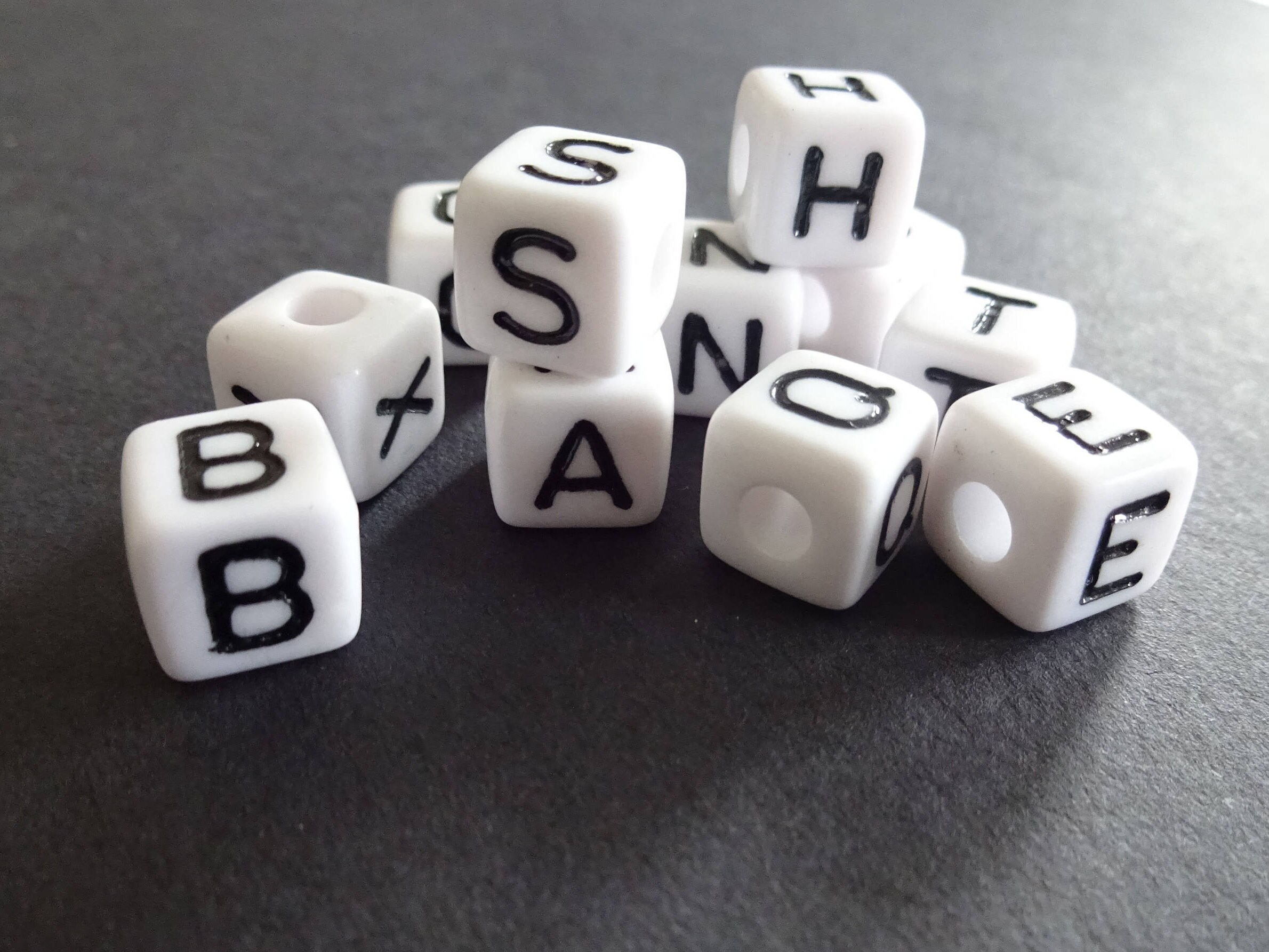 6mm Silver Acrylic Letter Cube Beads, Word Bead, Alphabet Bead