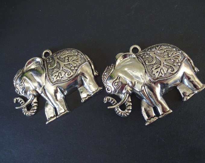 2 PACK 69mm Metal Elephant Pendant, Antiqued Silver Metal Color Elephant, Large Pendant, Large Animal Pendant, Antique Pendant, African