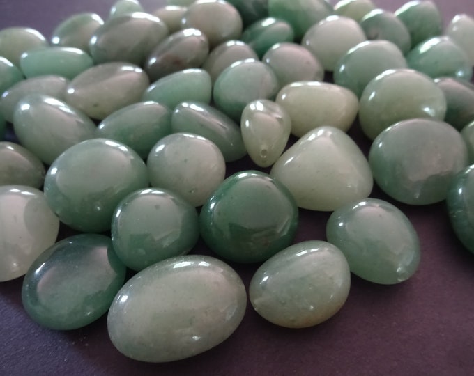 5 PACK 11-21mm Natural Half Drilled Green Aventurine Beads, Polished Nuggets, Green Gemstones, Earring Stones, Mixed Sizes, HALF DRILLED