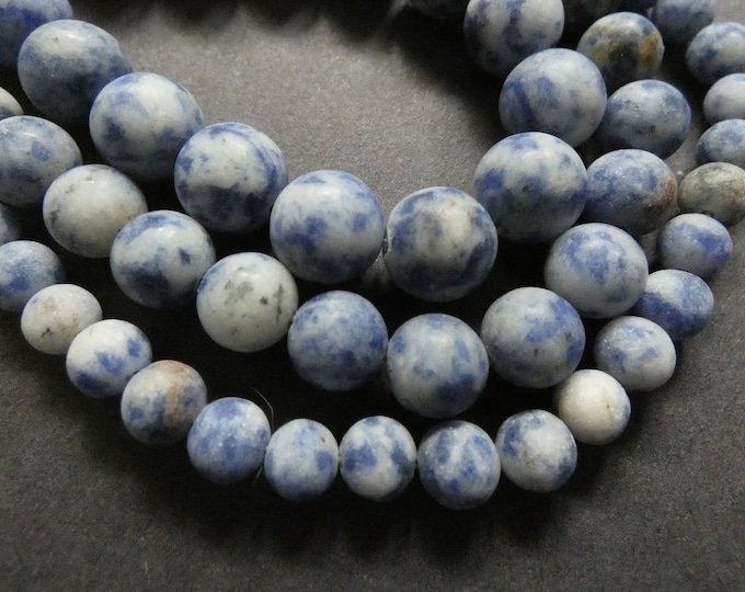 15.5 Inch 6-10mm Natural Blue Spot Stone Bead Strand, About 36-63 Frosted Beads Per Strand, Blue Stone Beads, Unfinished, Blue Spotted Stone