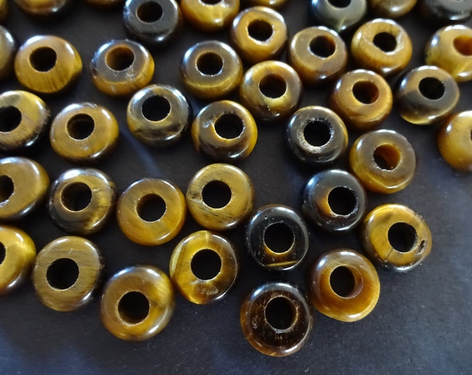 10mm Natural Tigereye Rondelle Bead, Round Stone Ring, 4mm Hole, Polished Gem, Tigereye Round Beads, Natural Stone, Stone Ring