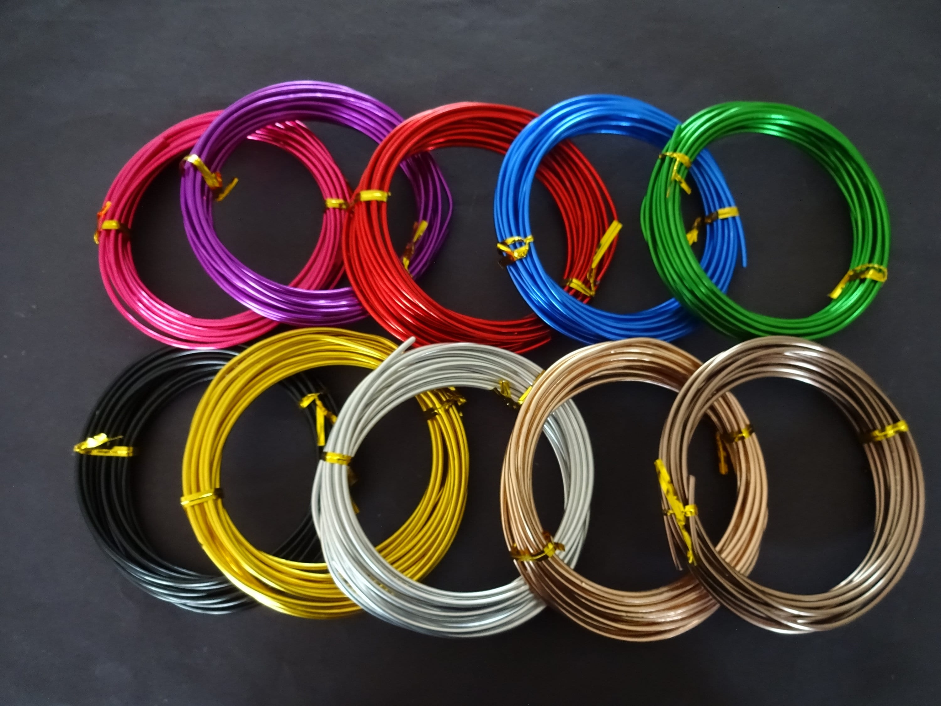 50 Meters of 3mm Mixed Color Aluminum Wire, 9 Gauge, 10 Rolls, 5
