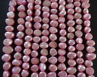 Perles de perles d’eau douce de culture de 6 à 7 mm, teintes, brin de 15 pouces environ 50 perles, perles roses, perles de pomme de terre à côtés plats, perles de bijoux en perles teintes