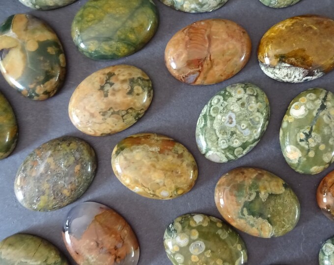 30x22mm Natural Rhyolite Jasper Cabochon, Oval Swirled Stone, Polished Gem, Large Cabochon, Natural Gemstone, Brown and Green Jasper