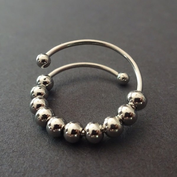 Stainless Steel Adjustable Anxiety Ring, Decompression Ring, Silver Fidget Ring, Resizable Stylish Shiny Silver Band, 10 Moveable Ball Beads