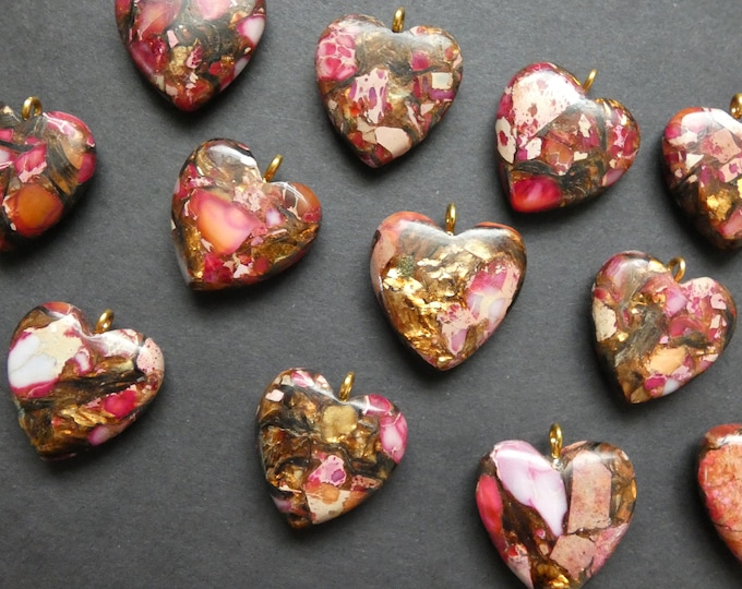 22mm Regalite Heart Pendant, Brass Loop, Red Regalite, Polished Gem, Large Charms, Gemstone Jewelry, Heart, Valentine's Day, Necklace Making