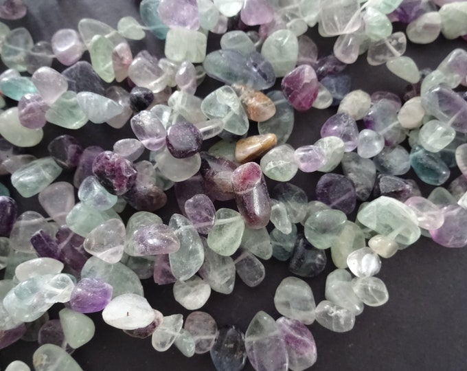 16 Inch 8-23mm Natural Fluorite Bead Strand, About 55-70 Stones, Green and Purple, Natural Polished Nuggets, Drilled Fluorite Chip Stones