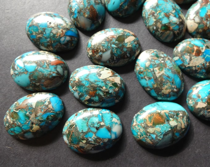 30x22mm Brass Line Regalite, Imperial Jasper & Sea Sediment Jasper Cab, Oval Cabochon, Polished, Teal and Bronze Color, Gemstone Cabochon